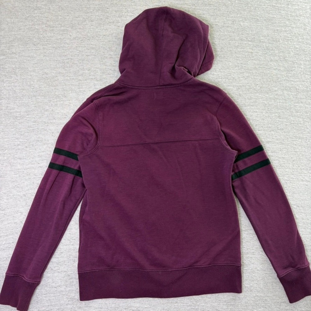 Volcom Women Full Zip Hoodie Small Purple Athletic Varsity Stripes Graphic Patch - Picture 3 of 11